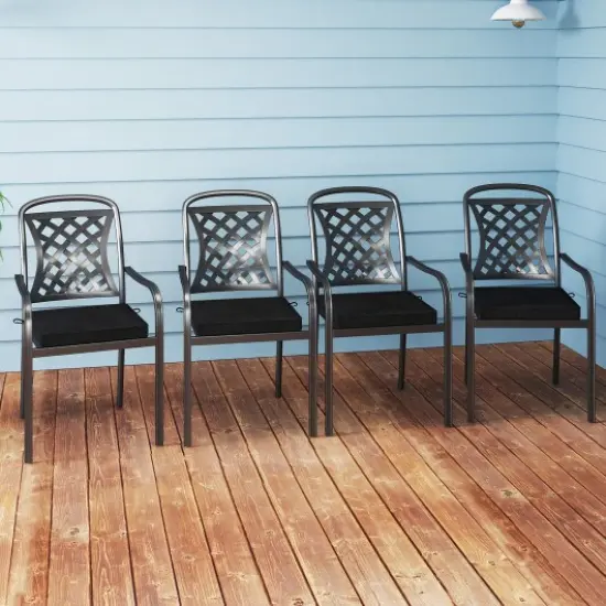 Set of 2 Square Waterproof Seat Chair Cushions Perfect for Dining Chairs or Patio Chairs Black {3}