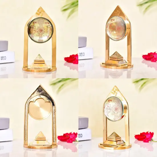 Vastu Pillar Pyramid and Shri Yantra with Magnifying Glass 3 Layer Shree Yantra Wish Pyramid for Good Luck Home Office Decor - Perfect for Meditation Spaces (8 x 4 Inch) {4}