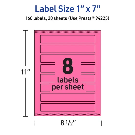 Avery Bright Pink Paper Labels, 1" x 7" Rectangle {5}