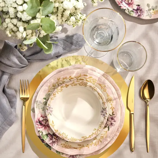 50PCS Round Gold Placemats, 13" Disposable Paper Placemats for Dining Table, Mirrored Gold Charger Place Mat for Kitchen Banquet Table Setting Wedding Birthday Dinner Party {4}