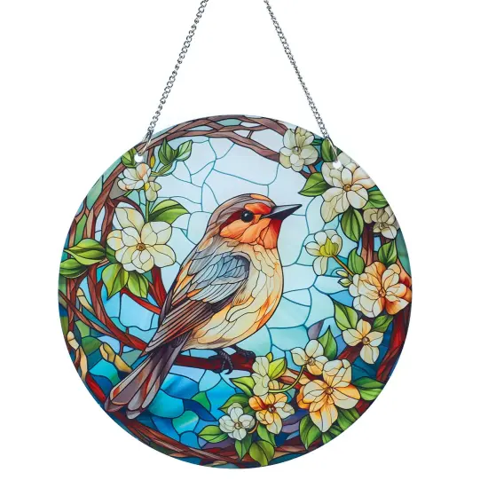 Collections Etc Hanging Stained Glass Style Floral Robin Suncatcher Decoration {2}