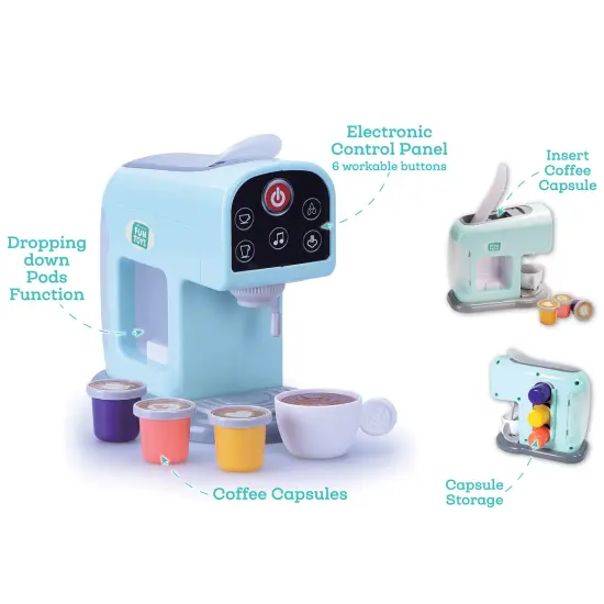Nothing But Fun Toys: My First Coffee Maker - Teal - Light & Sound Kitchen Appliance Toy, Mug & Drink Capsule Accessories, Pretend Play Set, Kids 3+ {3}