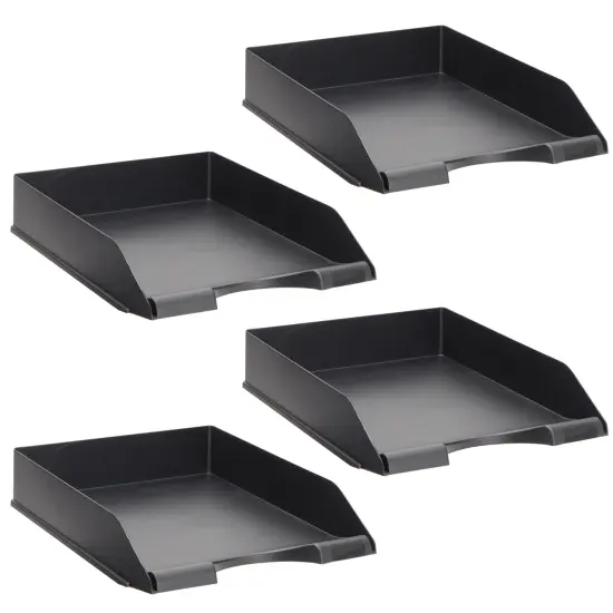 4 Pack Black Stackable Paper Trays for Letter Documents, Desktop File Organizers for Office Supplies, Stackable Desk Tray Holder for Paper Storage (10 x 13.45 x 2.5 In) {7}