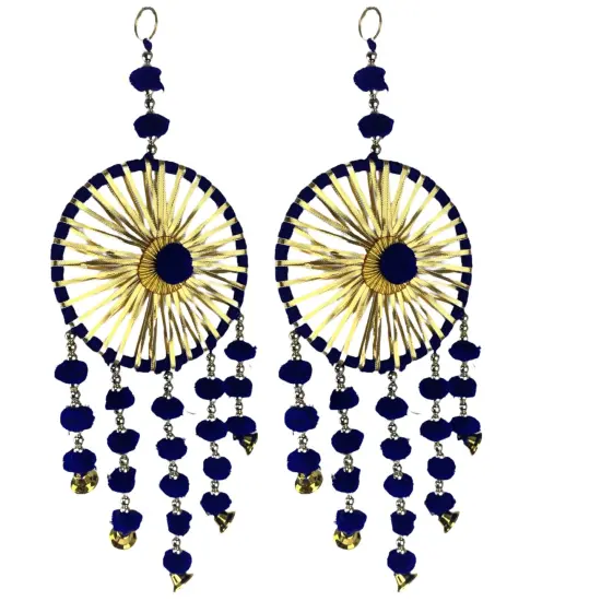 Ring Wall Hanging Woollen Stuffed Rajasthani Traditional Handicraft Set of 2 Wall Art Hanging Wind Chime Decorative Showpiece Diwali Gift Latkan for Home Office Decor Blue {1}