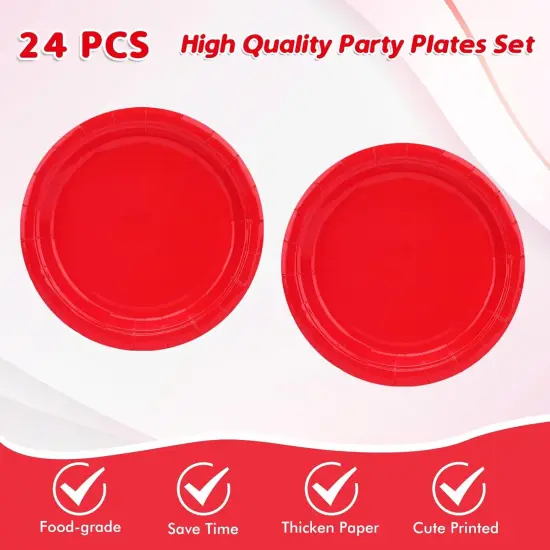 49Pcs Red Birthday Party Decorations Red Party Supplies Set Include Plates Napkins and Tablecloth, Red Dessert Plates,Disposable Cake Plates Red Tableware for Birthday Wedding Graduation Party {3}