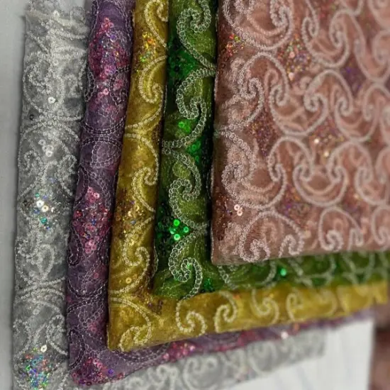 1 Yard Pyramid Lace Fabric by the Yard with Stretch and Sheen 55" Width Silver {2}