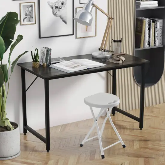 Basicwise 18-inch Portable Folding Stool with Handle Compact Chair with Non-Slip Feet and Metal Frame Legs for Indoor & Outdoor Use Ideal for Dorm Kitchen Vanity Game Room Garden Porch & Home Bar White {5}