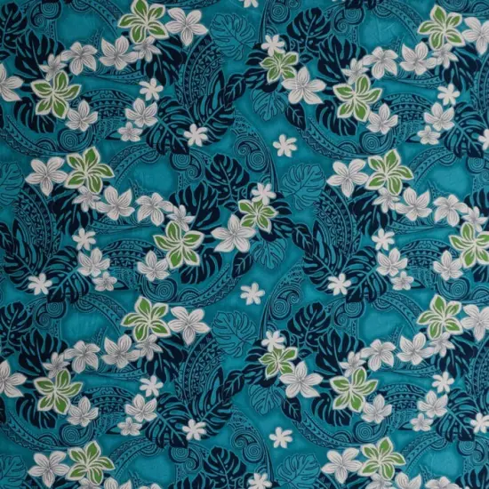 1 Yard Traditional Polynesian Tattoo Plumeria Tiare Design Fabric, Peachskin Polyester, 45 inches Width Gray {7}