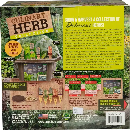 Unique Gardener: Culinary Herb Collection - DIY Biosphere Terrarium Starter Kit, Grow 5 Different Delicious Herb Plants, Kitchen Window Indoor Garden {4}