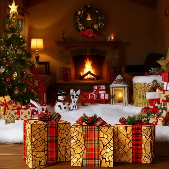 3 Pack Woven Rattan Gift Boxes with Lids Boho Home Decor Set {4}