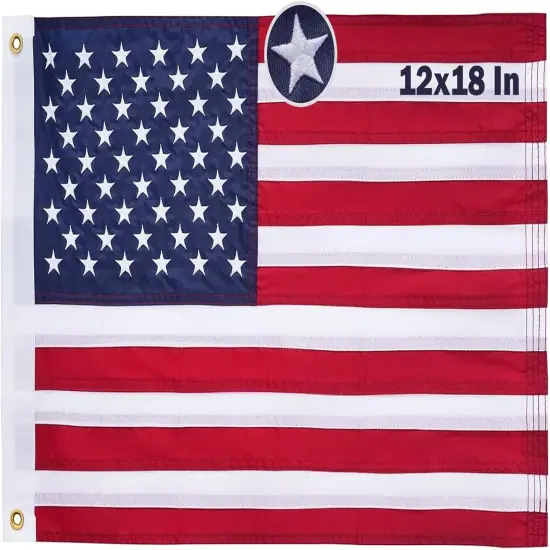American Flag 12x18 Inch Embroidered US Small USA Boat Flags for Outside with 2 Brass Grommets Heavy Duty Nylon for Marine Boat Cabin {1}