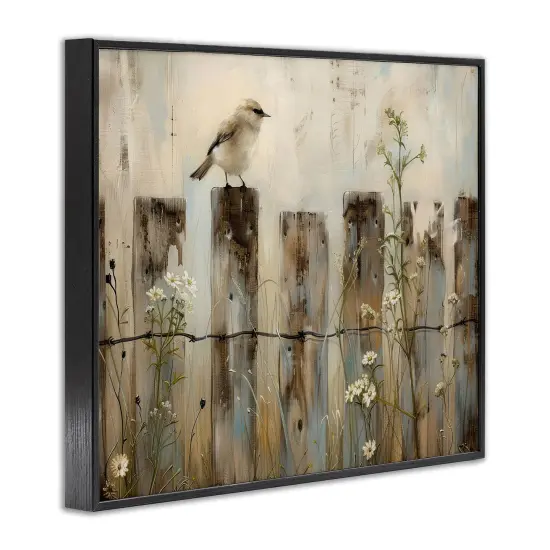 Stupell Industries Fence Perched Country Bird Framed Giclee Design By Arlington Prints {3}