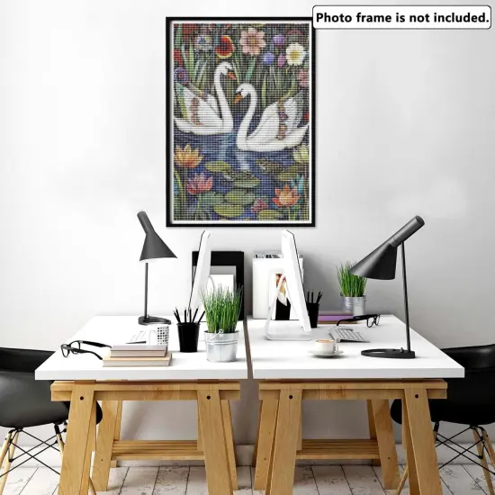 5D Diamond Art Kits for Adults, Swan Animals Diamond Painting Art Lake Scenery DIY Full Round Drill Kits, Embroidery Rhinestone Diamond Crystal Craft Canvas Home Wall Decor 12x16 inch {2}