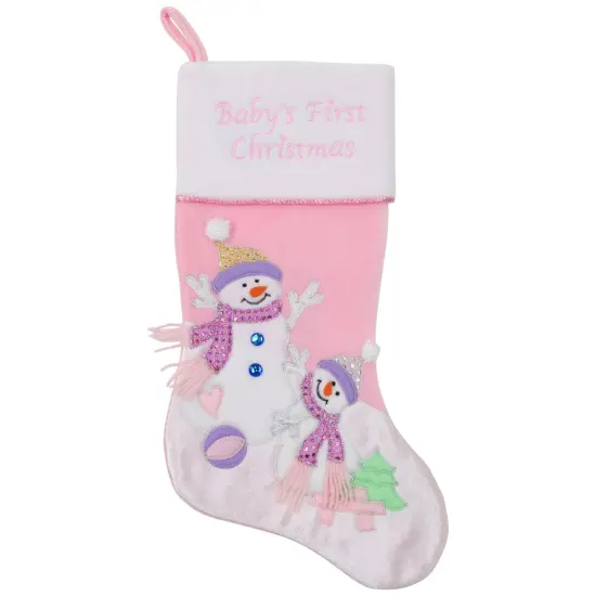 Northlight 21" Light Pink Baby's First Christmas Velveteen Snowmen Christmas Stocking {3}