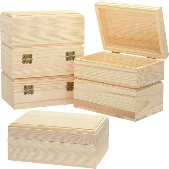 6-Pack Wooden Box Unfinished Rectangle Pine Wood Box for Crafts,Magnetic Hinged Lid (5.5 x 3.5 x 1.9 in) {1}
