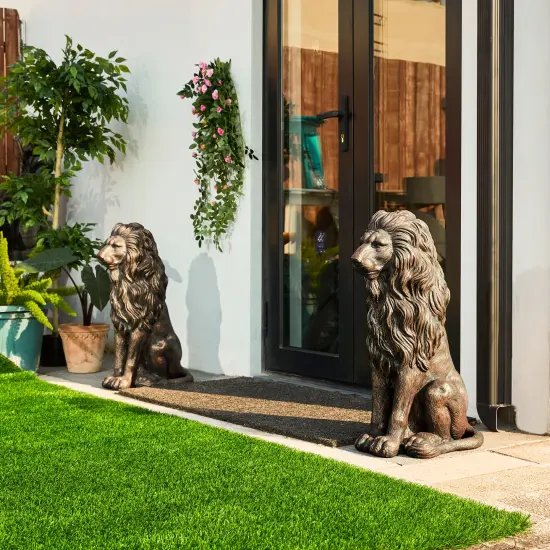 Set of 2 27.75"H Oversized MGO Guardian Sitting Lion Garden Statue 2pcs-27.75"H Black {7}