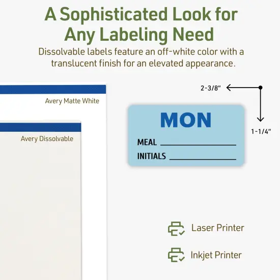 Avery Dissolvable Labels, 1-1/4" x 2-3/8" Rectangle {4}