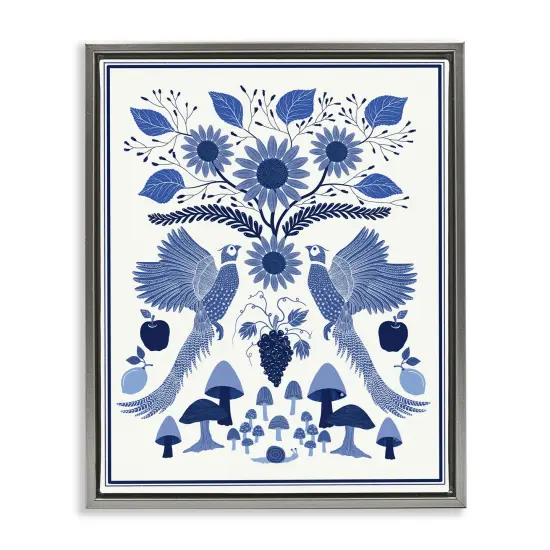Stupell Industries Woodland Blue Folk Pattern Floater Framed Canvas Wall Art Design by Darlene Seale {1}