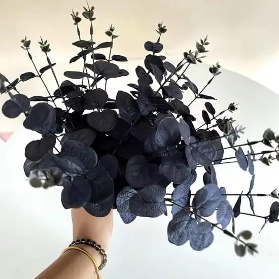Artificial Black Eucalyptus Stems for Home Halloween Farmhouse Decor Faux Eucalyptus Leaves Branches Gothic Bathroom {2}