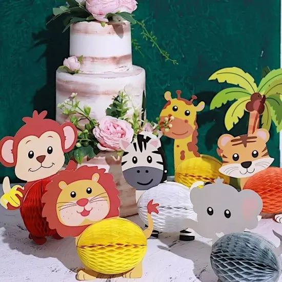 Assorted Jungle Safari Animal 3D Honeycomb PAPER DECORATIONS Set Birthday Party {5}