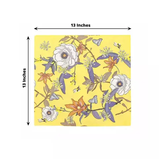 20 Yellow 13x13 in Cocktail Paper NAPKINS Floral Design Party Events Decorations {2}