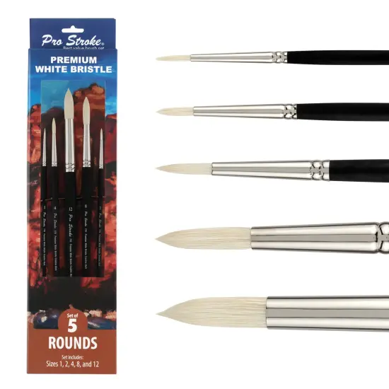 Creative Mark Pro Stroke Premium White Chungking Hog Bristle Artist Paint Brush - Rounds Set of 5 - Natural Bristle Brush w/ Soft Touch Handle for Oils, Watercolors, Acrylics, Alkyds, Caseins {1}