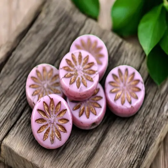 *15* 12mm Dark Bronze Washed Pink Silk Aster Flower Coin Beads {1}