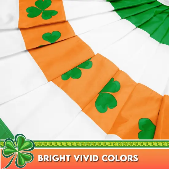 G128 2 Pack: Ireland Irish Shamrock Pleated Fan Flag | 2x4 Ft | Printed 150D Polyester | St. Patrick's Day Decor, Indoor/Outdoor, Vibrant Colors, Brass Grommets {5}