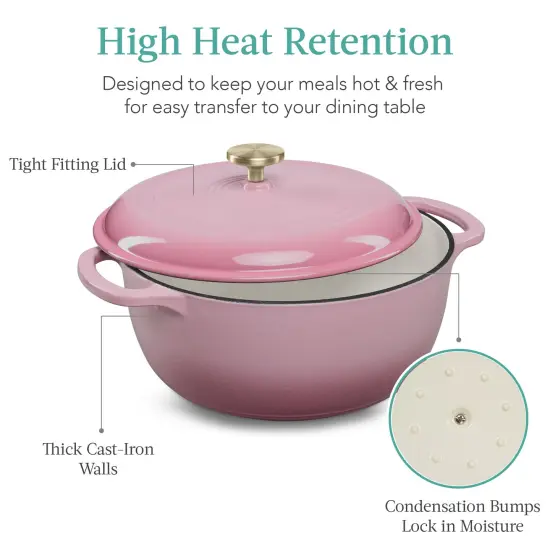 Best Choice Products 6 Quart Enamel Cast-Iron Dutch Oven, Heavy-Duty Cookware w/ Dual Handles, Lid Pink Champagne {5}