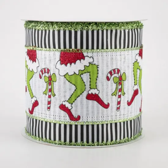 4" Green Monster Legs Ribbon: Black/White (10 Yards) {2}