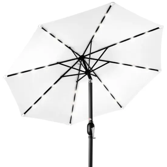 Best Choice Products 10ft Solar LED Lighted Patio Umbrella w/ Tilt Adjustment, UV-Resistant Fabric White {1}