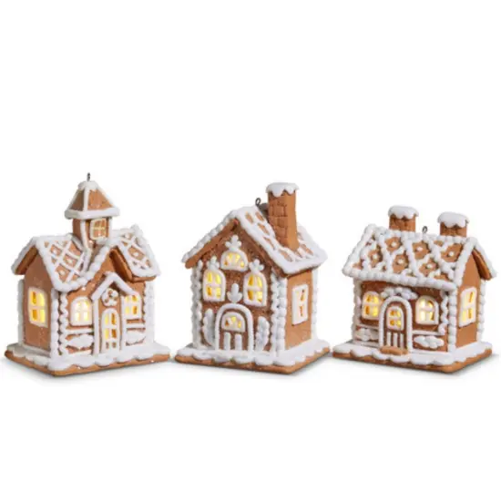 4.25" Lighted Gingerbread House Ornament (Set of 3) {1}