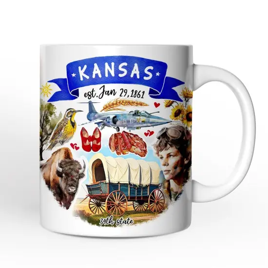 Artistic Kansas State Themes and Landmarks Mug {1}