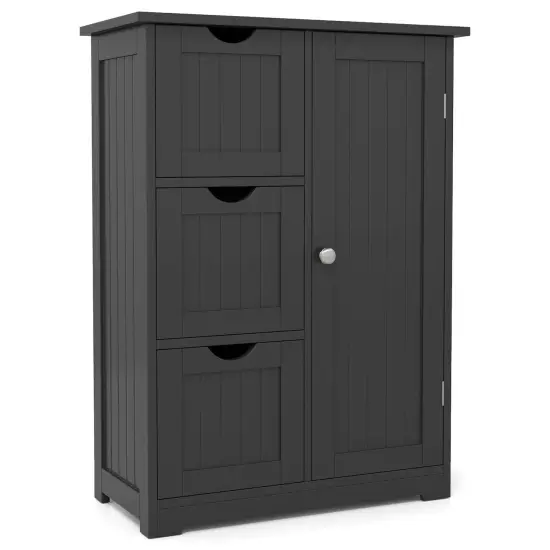Costway Bathroom Floor Cabinet Side Storage Cabinet with 3 Drawers and 1 Cupboard Grey\ Black {8}