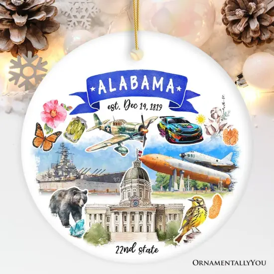 Artistic Alabama State Themes and Landmarks Christmas Ornament {1}