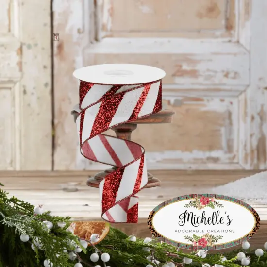 1.5" Diagonal Glitter on Royal Ribbon: Red (10 Yards) {4}