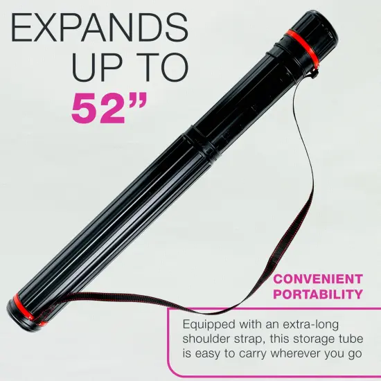 Black Telescoping Drafting Tube (Pack of 2) - 4" Outside/3-3/4" Inside Diameter, Expands 30-1/4" to 52", Durable Protection with Shoulder Strap - Ideal for Posters, Blueprints, Art {3}