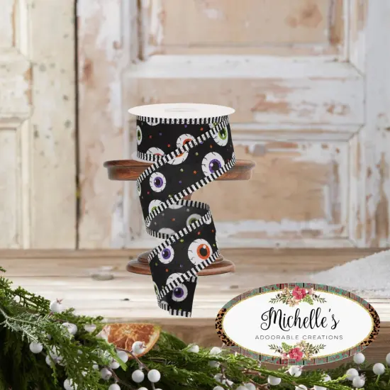 1.5" Eyeball Striped Edge Ribbon: Black (10 Yards) {2}