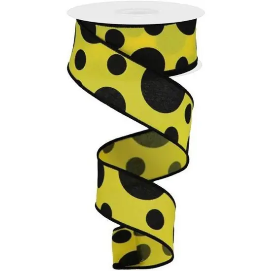 1.5" Giant Three Size Polka Dot Ribbon: Yellow & Black (10 Yards) {1}