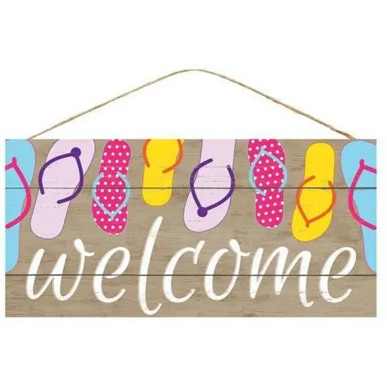 12" Wooden Sign: Welcome/Flip Flops {1}