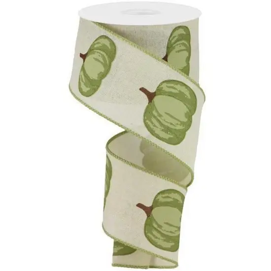 2.5" Green Pumpkin Ribbon: Cream (10 Yards) {1}