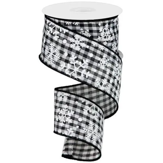 2.5" Snowflake Ribbon: Black & White (10 Yards) {1}