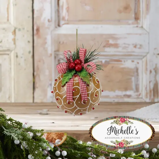 4" Swirl Gingerbread Ball Ornament {2}