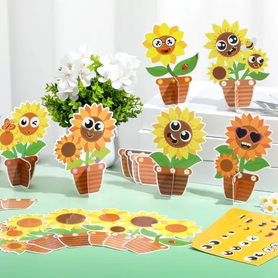 36 Set Spring Summer Sunflower Crafts Kit Make Your Own Sunflower Stickers Bulk DIY Paper Arts and Crafts Cartoon Face Fall Floral Gifts Decoration Home Classroom School Activity Game Supplies {3}