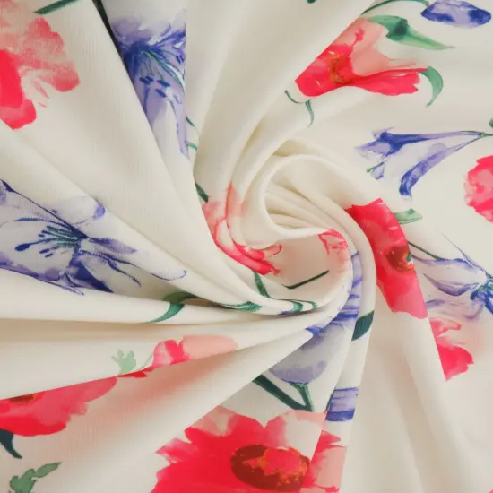 1 Yard Digital Floral DTY Stretch Knit Fabric 58/60 Inch Wide Smooth Lightweight Print for Dresses & Crafts IVORY {7}