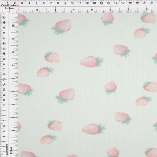 1 Yard 93% Polyester 7% Spandex Cotton-Style Pointelle Strawberry Print Fabric 58/60" Width PINK {6}