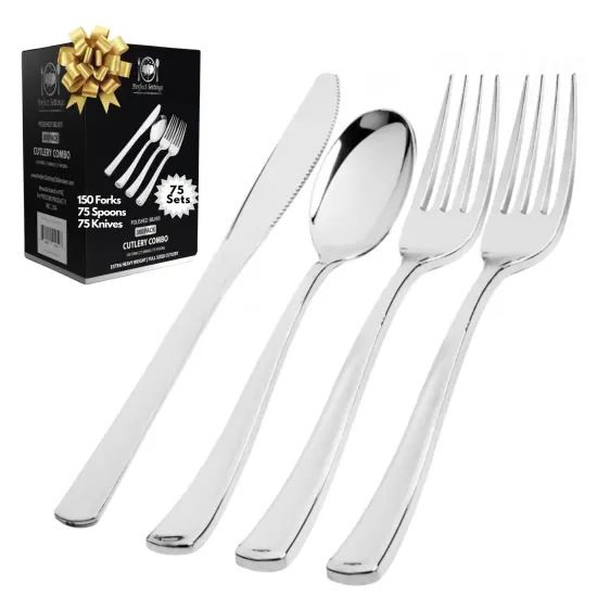 300 Pack 75 Guests - Plastic Disposable Cutlery Silverware Set (Extra Forks) {1}