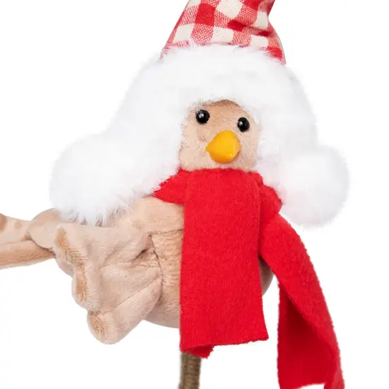 Northlight Right Facing Standing Bird with Scarf and Plaid Hat Christmas Figure - 8.5" Beige {7}