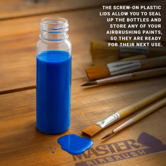 10 Pack Master Airbrush TB-009, 3.4oz Plastic Jar Bottles with 30 Degrees Down Angle Adaptor Lid Assembly, Dual-Action Siphon {4}