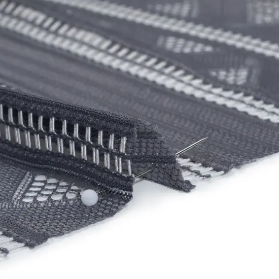 1 Yard Gray and Silver Corded Lace Fabric Geometric Stripes Sheer Design 52 inch Width {3}